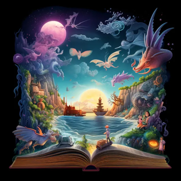story book opened showing vibrant scene
