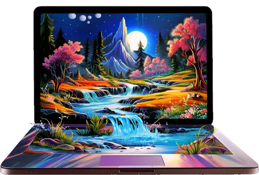 laptop merged with digital art